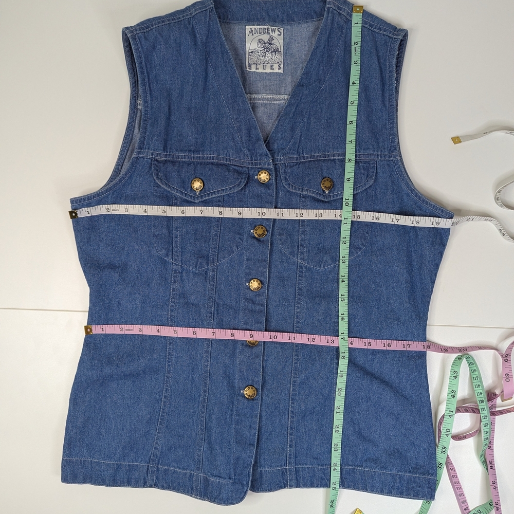 Vintage‎ 90's Andrew Blues Light Denim Vest Western Boho Women's L - Picture 6 of 11